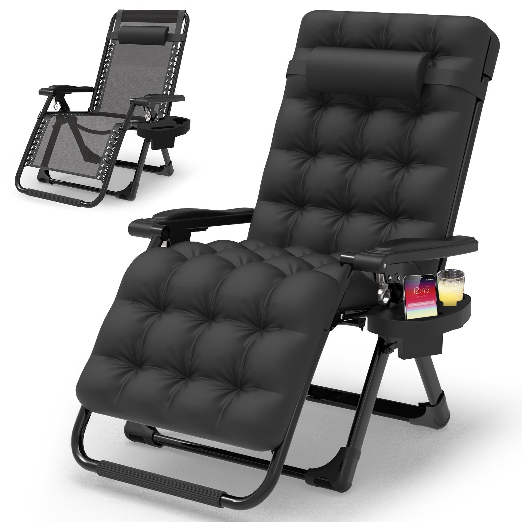 TEMU 0 Gravity Chair, Reclining Camping Lounge Chair W-removable Cushion, Upgraded Lock And Cup Holder, Reclining Patio Chairs Folding Recliner For
