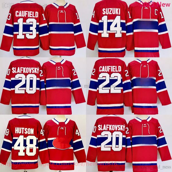 2025 New Ice Hockey 13 Cole Caufield Jersey Embroidery Red Home 48 Lane Hutson 22 Cole Caufield 20 Juraj Slafkovsky 14 Nick Suzuki Jerseys