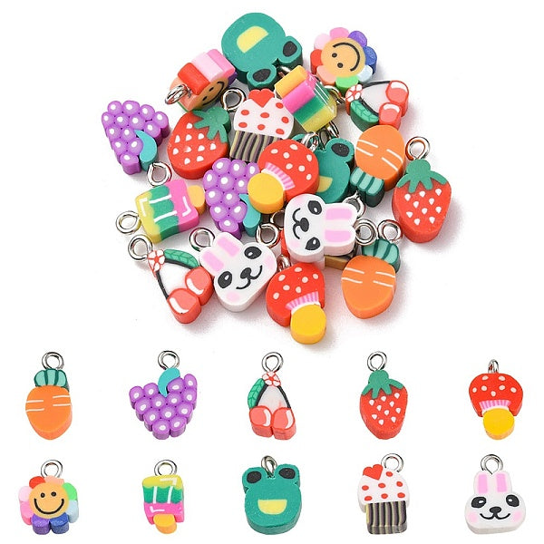 20Pcs 10 Style Handmade Polymer Clay Charms