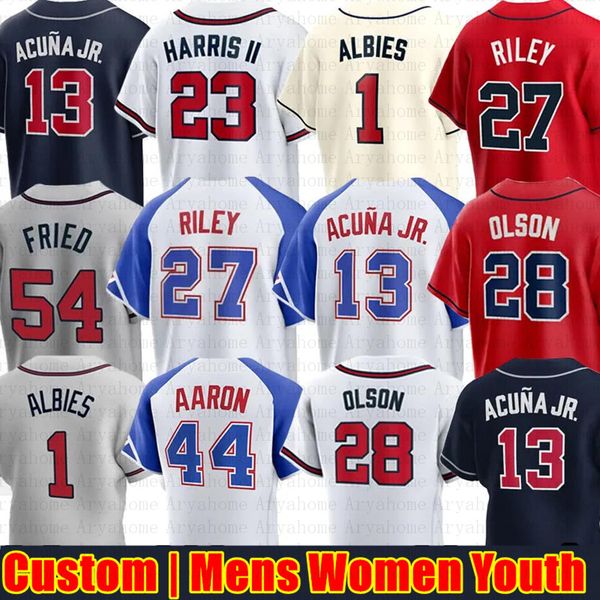 Custom 13 Ronald Acuna Jr. Austin Riley City Connect Baseball Jersey Matt Olson Harris II Spencer Strider Ozzie Albies Jones Eddie Rosario M