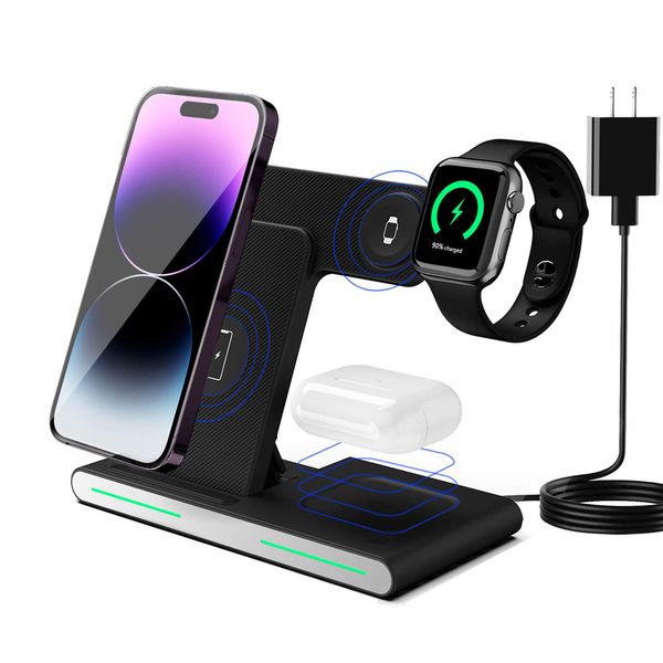 15W foldable New three in one wireless charger desktop phone holder watch headphone magnetic charging ph headph chargg