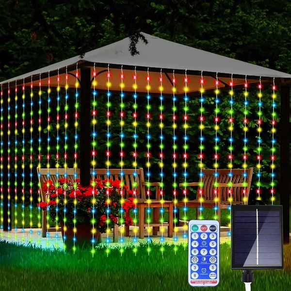 Solar Curtain Light Outdoor 300 LED 8 Modes Waterfall Fairy String Lights for Christmas Patio Wedding DecorationT250115