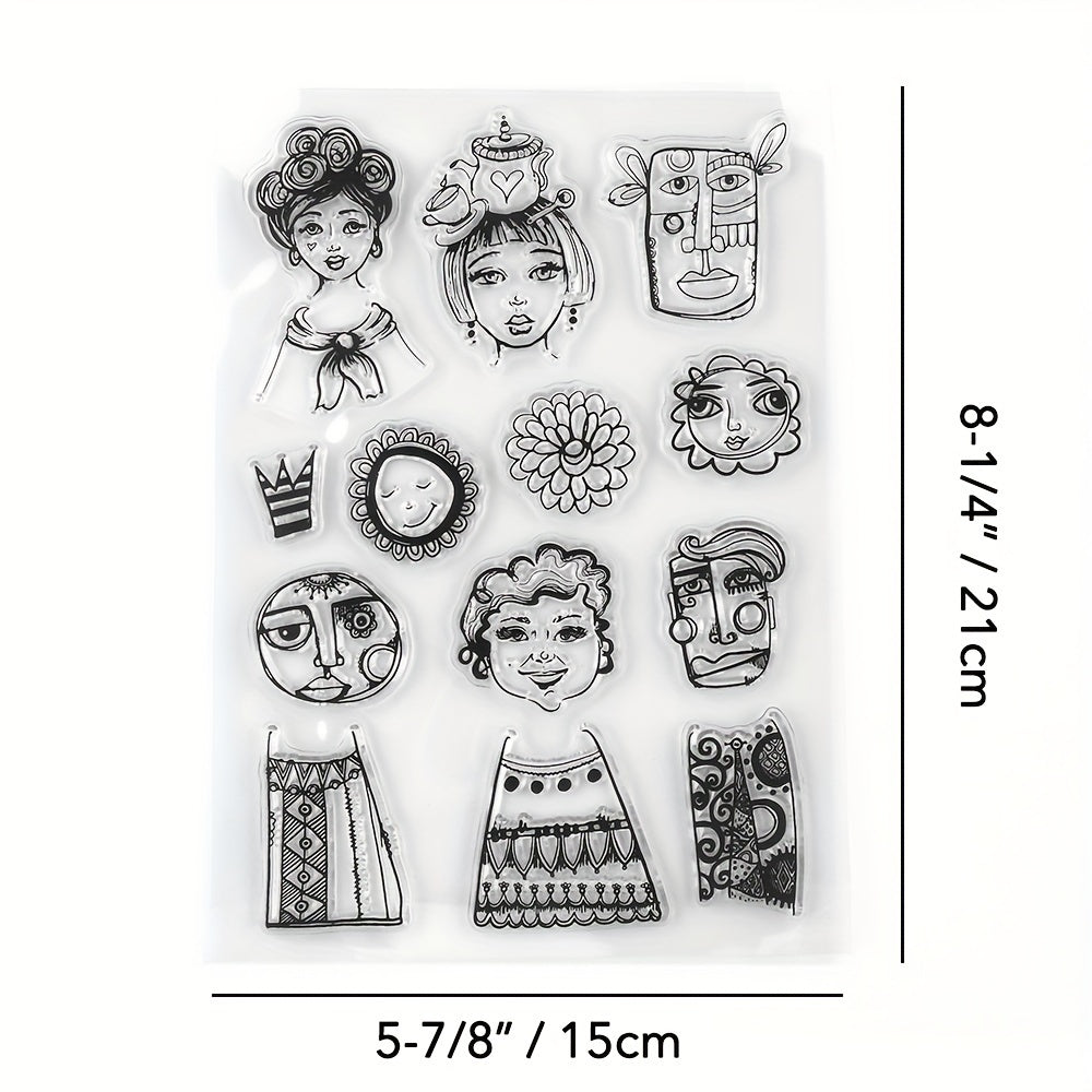 TEMU Diy Craft Character Stencils & Templates Set – Rubber Clear Stamps For Scrapbooking, Card Making, Photo Album, Art Decoration – Transparent