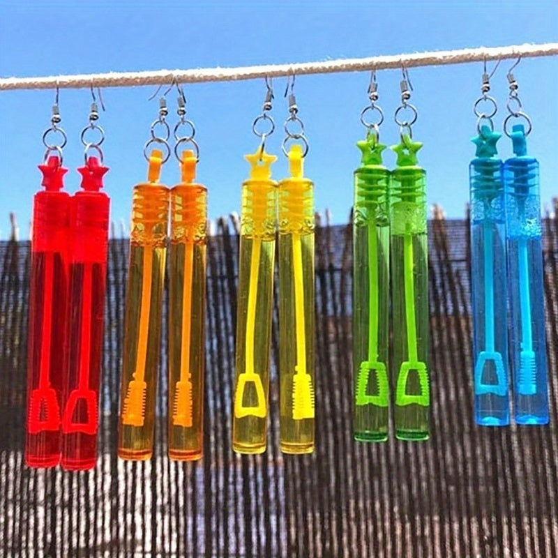 TEMU 5 Pairs Random Assorted Colors Bubble Blowing Pendant Earrings - Liquid-free Lightweight , Fun Whimsical Party & Everyday Jewelry, Perfect Gift