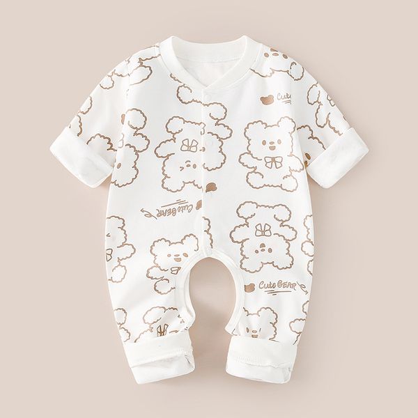 XW84 Newborn clothes spring and autumn baby open crotch jumpsuit boys and girls baby pure cotton crawling clothes infant romper cartoon