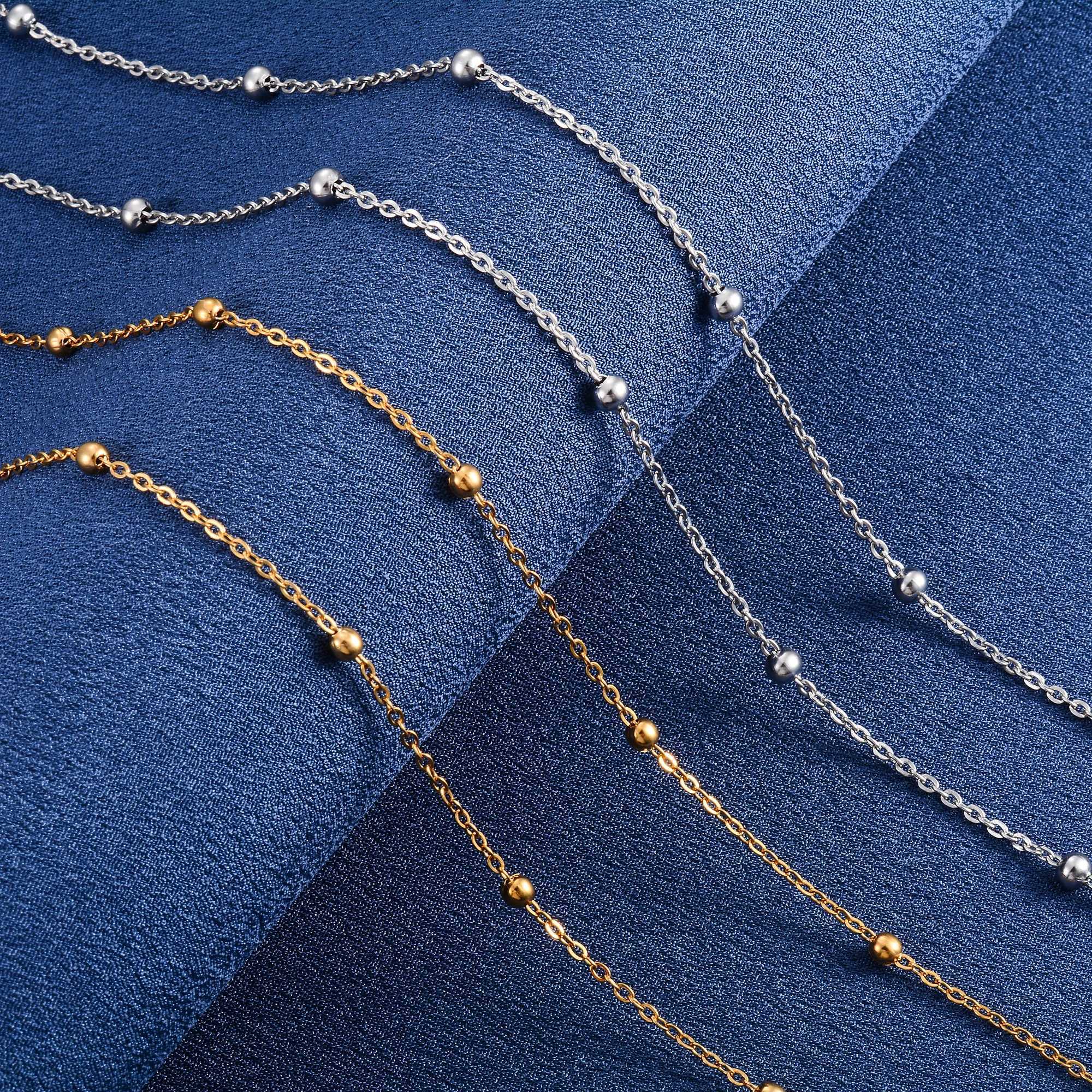 Dainty Stainless Steel Long Necklace for Women Ladies Link O Chain with Beads Choker on the Neck Jewelry Fiding AccessoriesX240919