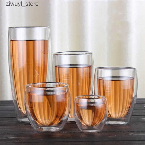 Mugs Heat resistant double walled glass cup water espresso cup set handmade beer cup tea glass water milk glass cup beverage L240910