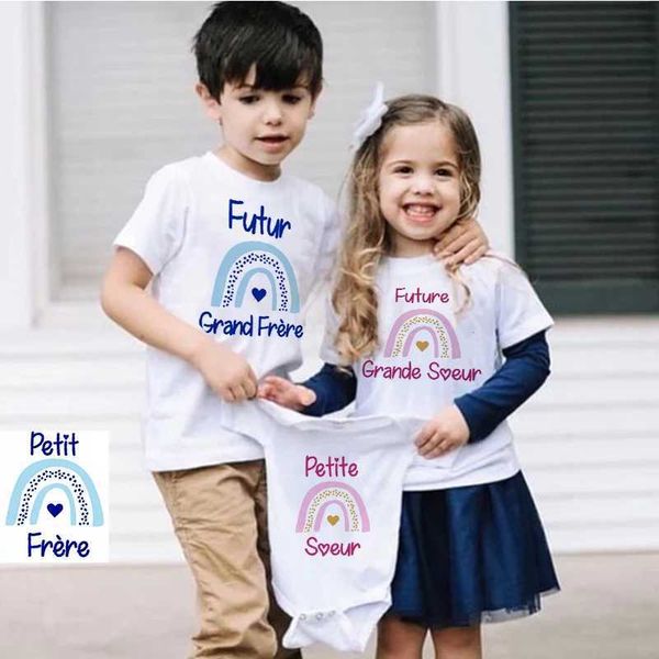 Rompers Rainbow Big Sister Little Brother Family Matching Clothes Announcement Baby Boy Girl T Shirts Toddler Bodysuit Kids Tops T-shirt H25
