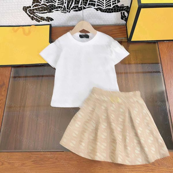 23ss skirt set kid sets kids designer clothes girls Round neck full double F printing Short sleeve t-shirt Elastic waist print skirts suit b