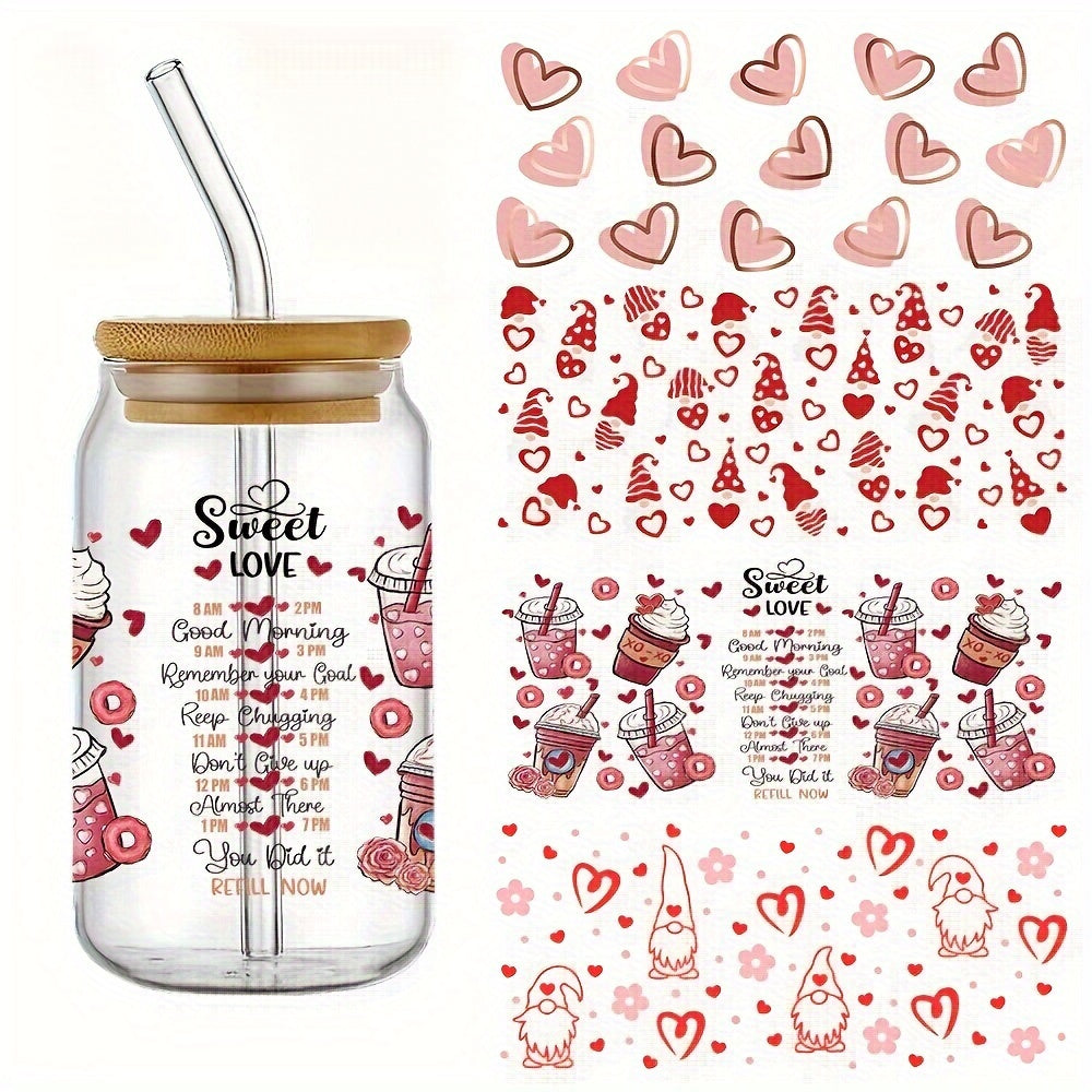 TEMU 4pcs-set Valentine's Day Uv Dtf Cup Wraps Decals Transfer Printing Waterproof Self-adhesive Stickers For Mug Water Bottle Cup, Dtf Transfer