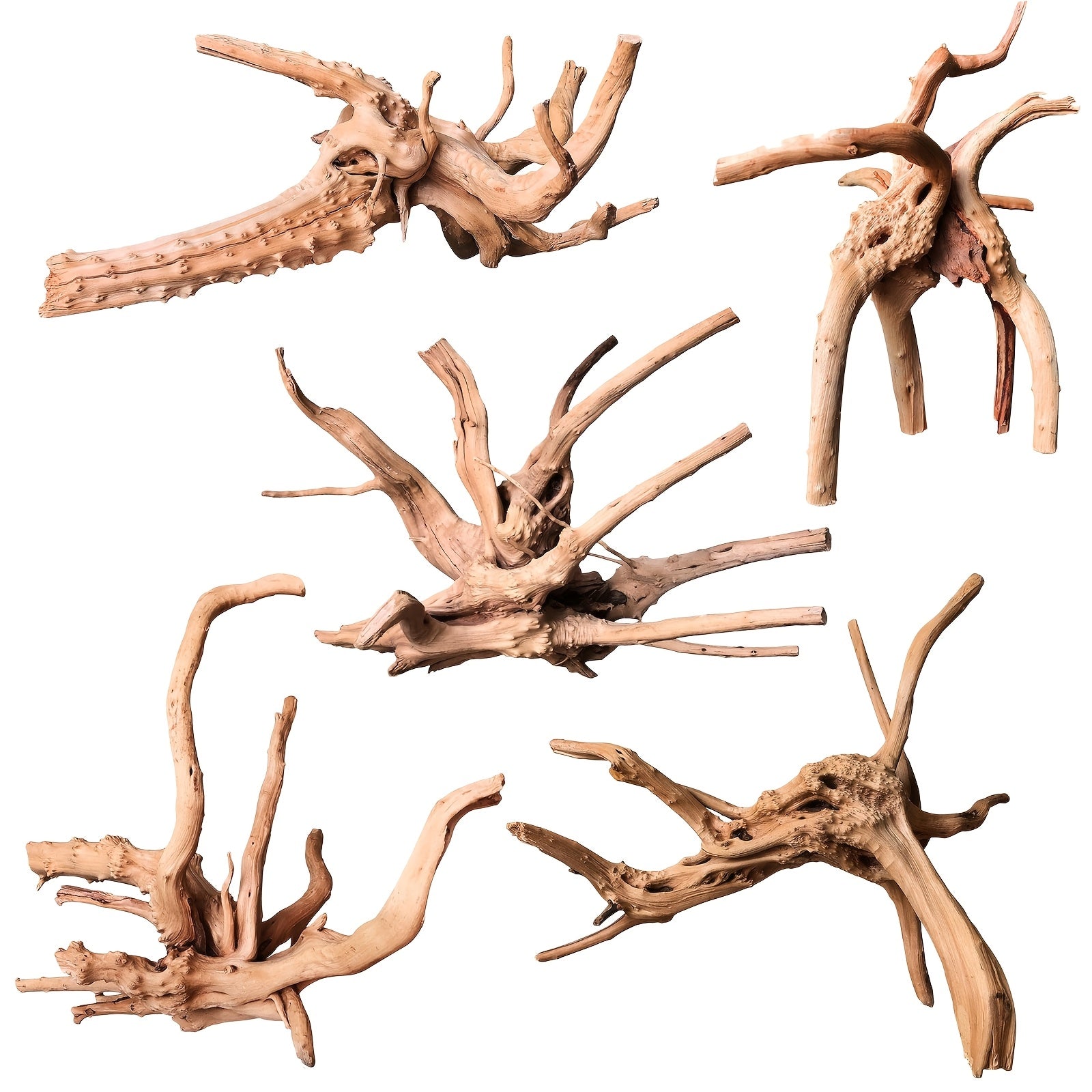 TEMU 5pcs Natural Wood Aquarium Driftwood - 6 Inch Assorted Lengths, Intricate Branching Design For Fish Decoration, Durable & Safe For Aquatic Pets