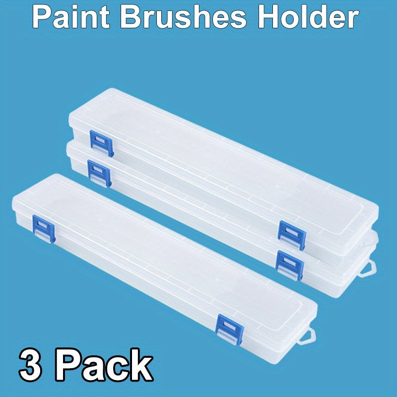 TEMU 3pcs Large Translucent Plastic Brush Storage Holders - Portable Art Supply Organizer Case For Long Brushes, Colored Pencils, Markers
