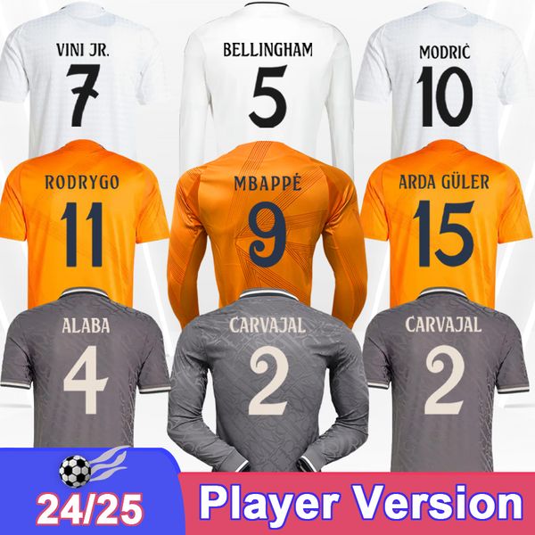 24 25 MBAPPE Mens Player Version Soccer Jerseys BRAHIM VINI JR. RODRYGO ARDA GULER TCHOUAMENI Home Away 3rd Football Shirts Long Sellve Unif