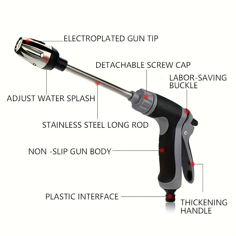 TEMU Heavy-duty High-pressure 3-4 Inch Car Wash Water Gun With Long Handle & Adjustable Nozzle - Heavy-duty Hose Connector For Vehicle, Garden,