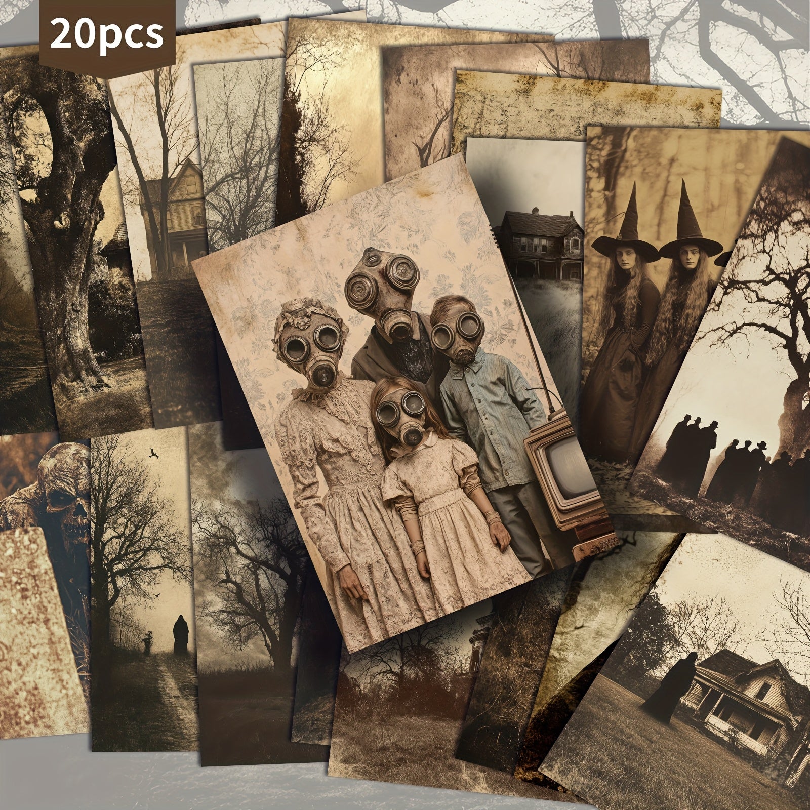 TEMU 20pcs Asstss Retro Horror Village Postcards - 4x6 Inch Vintage Illustrations, , And Scenes, Collectible Decorative Cards For Scrapbooking &