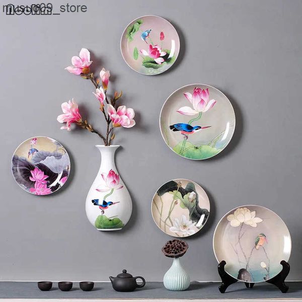 Decorative Plates Ceramic Stereoscopic New Chinese Decorative Plate Home Restaurant TV Background Wall Hanging Decoration L240910