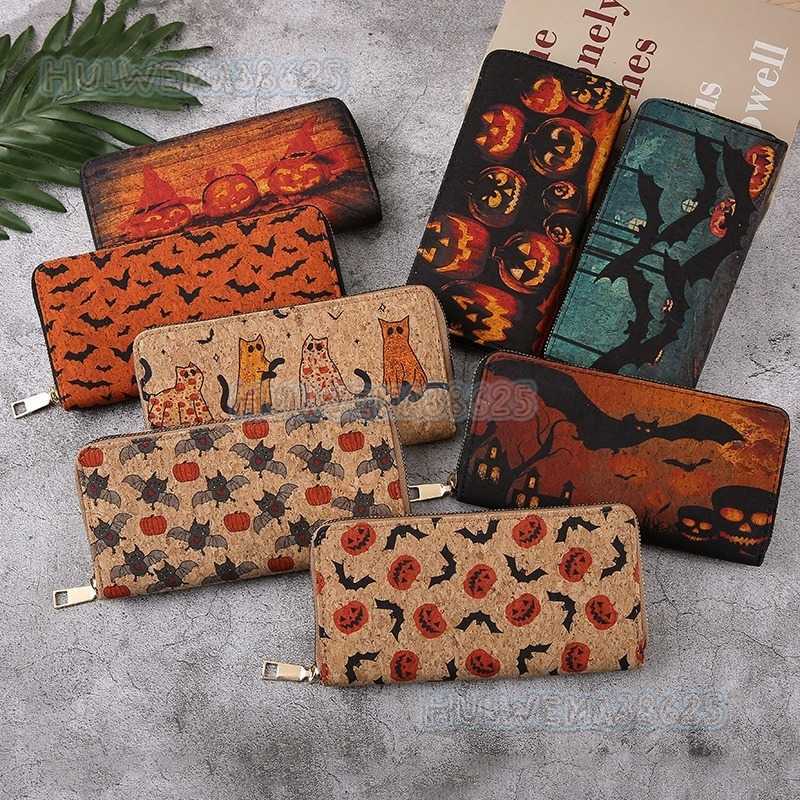 Halloween Pattern Long Wallet Multi-layer Fashion Coin Purse Spacious Pumpkin Bat Zipper Card Holder H250814
