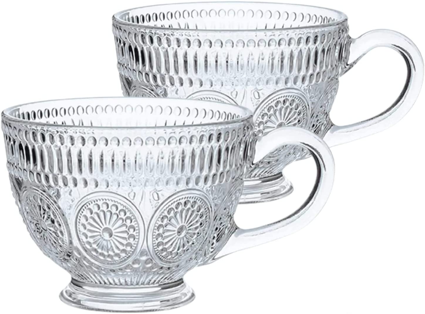 Retro Embossed Phnom Penh Glass Cup Round Sun Flower Water Cup High-end Restaurant Cold Drink Cup Juice Cup European Coffee Mug