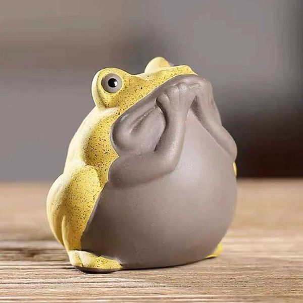 Painted Pottery Frog Tea Pet Three Nos Little Frog Decoration Purple Clay Tea Pet Tea Play Tea Room AccessoriesXJ240814