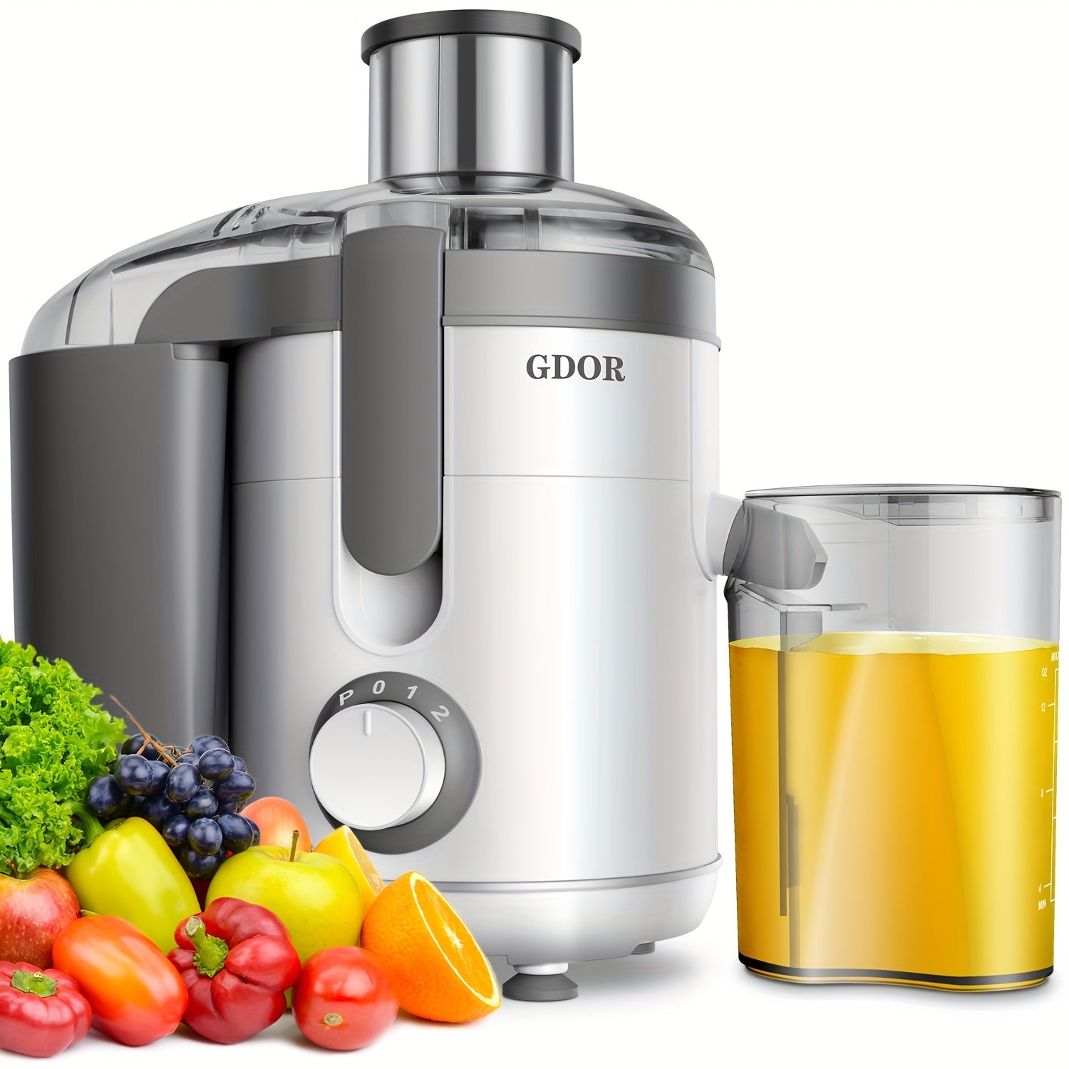 TEMU Gdor Centrifugal Juicer With 2.5" Feed Chute, 15oz, Bpa-free, White.