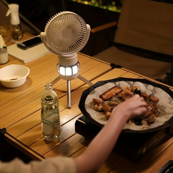 1pc 10,000 MAh Large Capacity Fan Light Three Adjustment Remote Control Tripod Fan Camping Light RV Tent Ceiling Fan USB Charging Bobble Fan