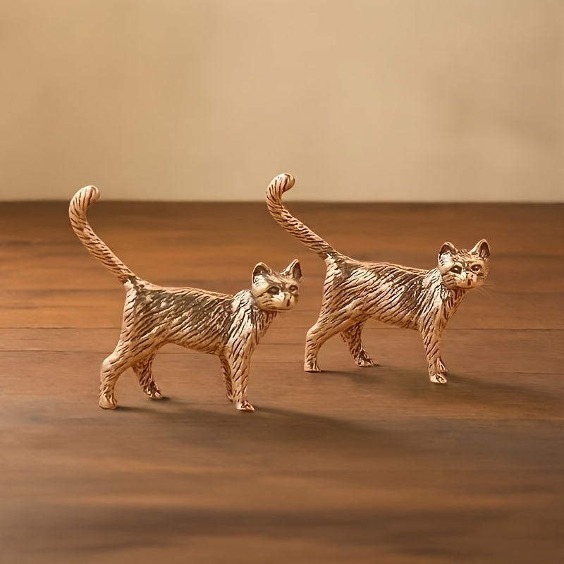 TEMU 2pcs Copper Statues - Miniature Tea Pet Kitten Figurines, Home Decor For Living Room, Bedroom, Office Desk | Ideal Holiday Gift, No Power Needed