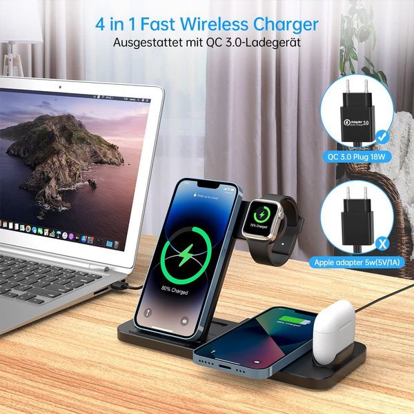 three charger, Folding four in one mobile phones, watches, and wireless charging suitable for dual phones phs, chargg phs