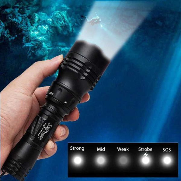 TOPCOM Powerful 10W L2 T6 D Diving Flashlight Profional IP68 Diving Light Torch 5-Mode Scuba Underwater LanternXJ250114