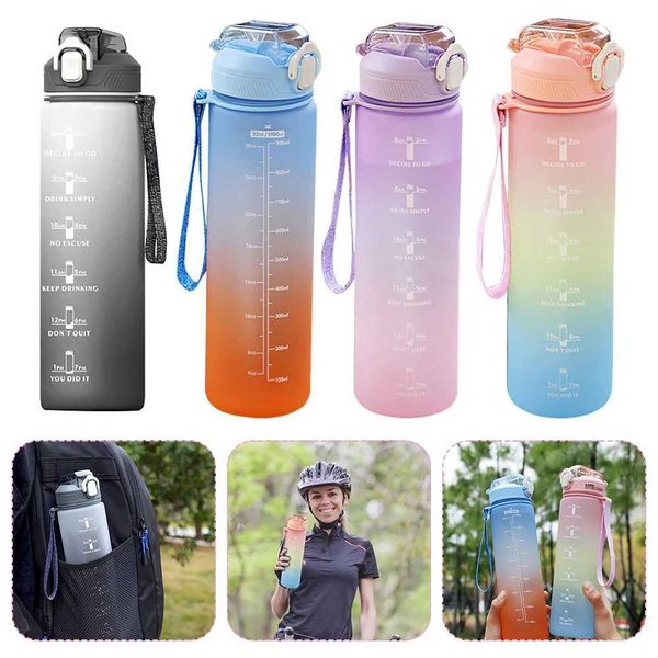 1000ml Plastic Matte Water Bott Motivational Sports Water Bott with Time Marker Portab akproof Drinkware Drink CupsXJ241126