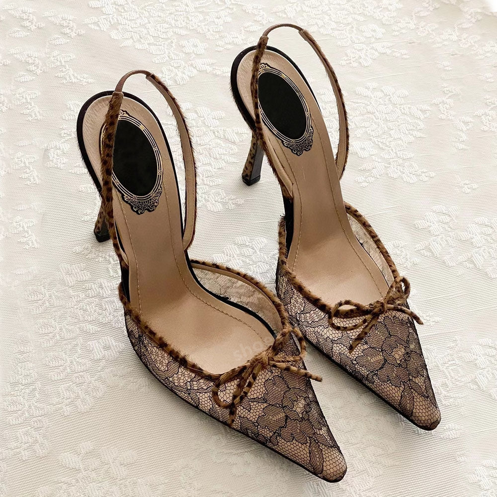 NEW Designer Pointed toe Leopard print butterfly decoration Slingbacks shoes sandals with Stiletto Heel sandals factory footwear size 35-40 Bring bo