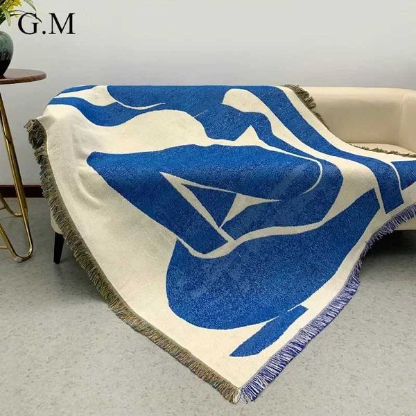 160x130cm Ins Style Throw Blanket for Sofa Bed Vintage Knitted Tassels Tapestry Jacquard Camping Blankets Outdoor Pinnic MatM240807