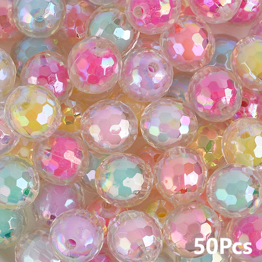 TEMU 50pcs Multicolor Ab Acrylic Beads 16mm Colorful Round Loose Spacer Beads For Making, Uv Colorful Big Beads For Pens