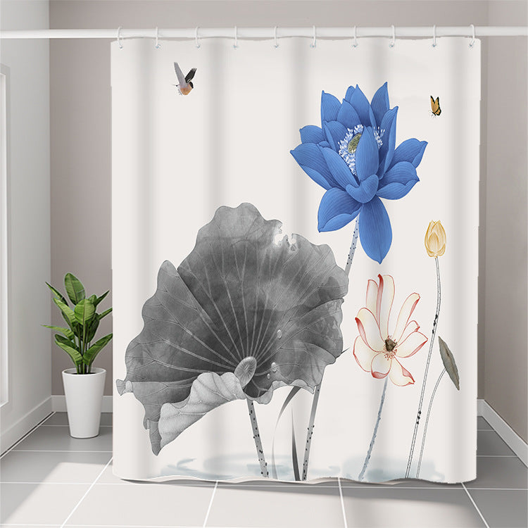 YL-36990 Manufacturer Spot Digital Printed Fabric Shower Curtain Waterproof Thickened Bathroom Partition Curtain with Hook