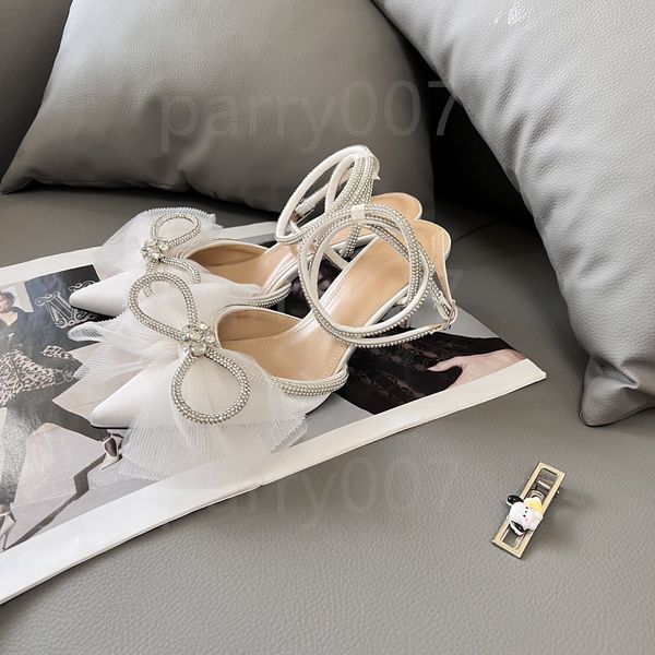 Designers women Sandals Bow slippers mach Pumps Dress Shoes for womens sandals Satin Bow Pumps Crystal Embellished rhinestone Evening shoe s
