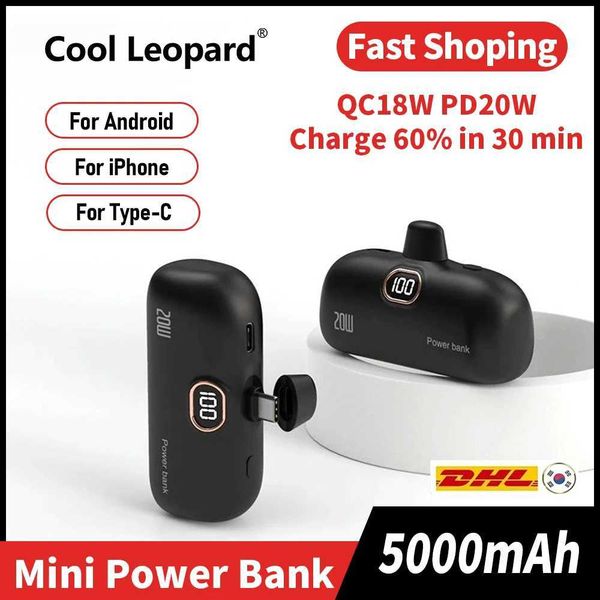 Mini power pack 5000mAh fast charging built-in cable emergency start power pack external battery portable charger suitable for iPhone B24090