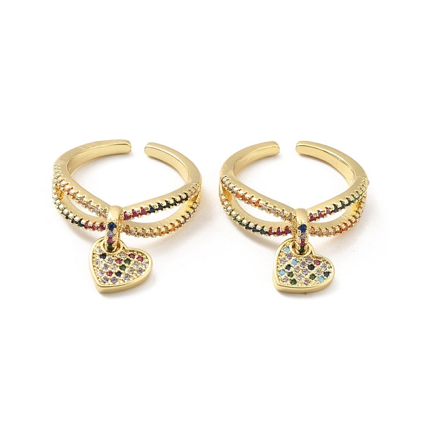 Anello polsino aperto con charm a cuore in strass