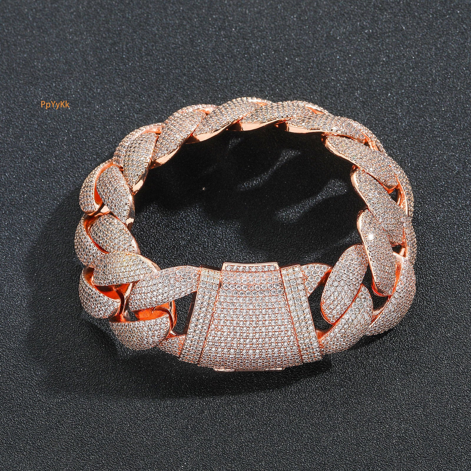 22mm Rose Gold Bubble Cuban Chain Hip Hop Bracelet - Trendy Brand Men&#039;s Statement Jewelry with VVS Moissanite Iced Out Pass the diamond tester