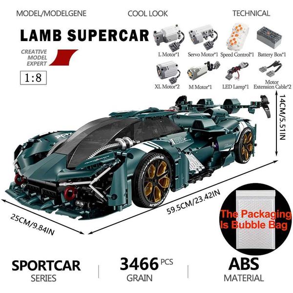 Blocks Technical 1 8 Scale Lamb Supercar Model Building Block RC Car Desktop Decoration Assembly Bricks Sets 3466PCS Kids Toys For Gift Y241