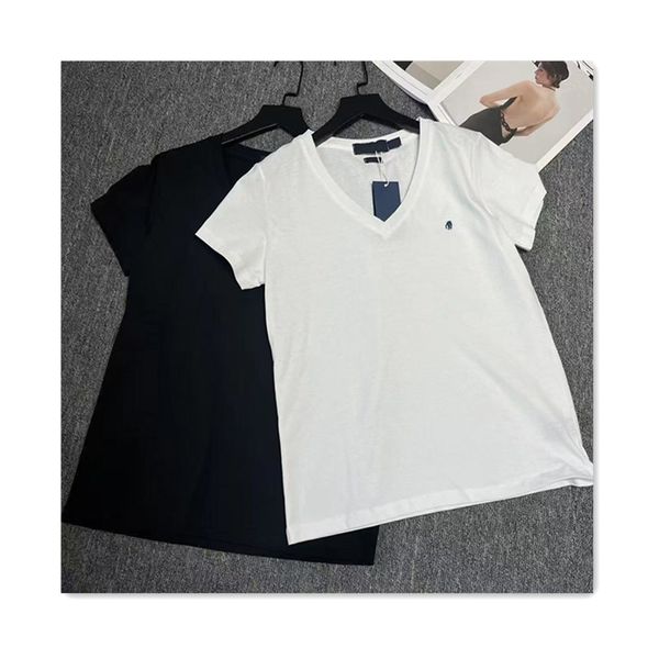 Camiseta feminina designer de moda camiseta feminina tshirts white vneck padrão bordado padrão slim fit sports esportes versáteis mulheres s