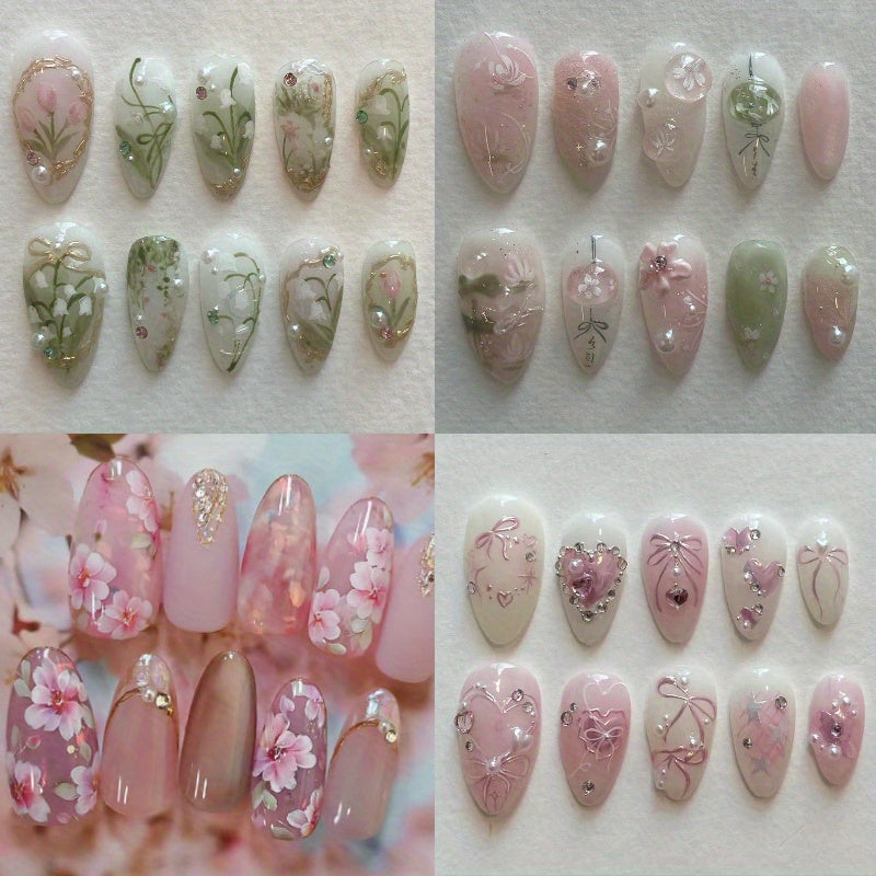 TEMU 96pcs (4pcs) Almond Shaped Mid Size Nail Clipper - Designed With Green And Light , Providing Women With Glossy Reusable Fake Nails, Including