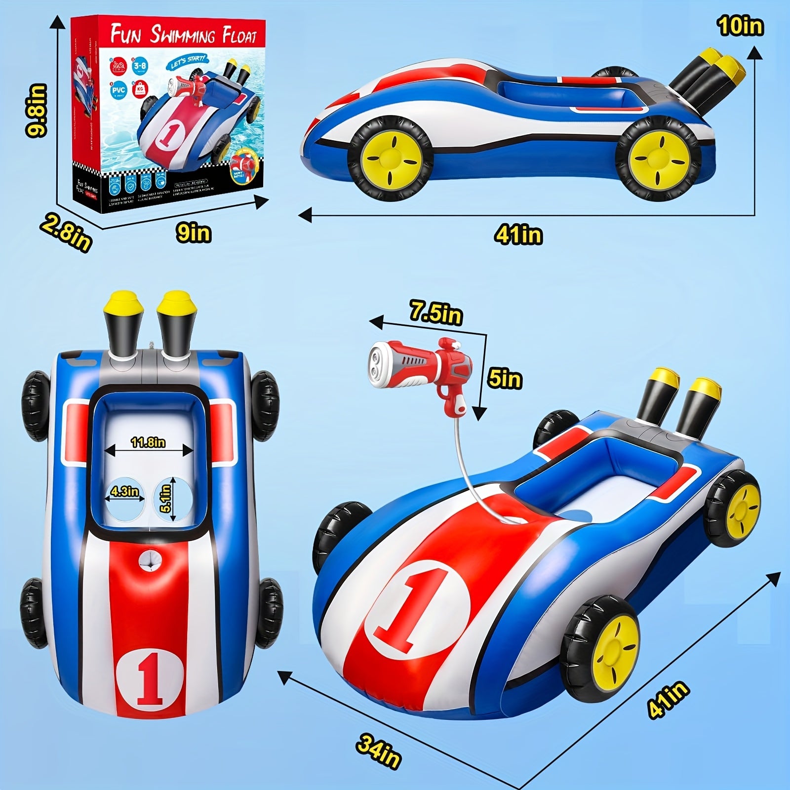 TEMU Pool Floats Toys For Kids With Water Gun - Inflatable Pool Toys For Kids Ages 3+, Pool Float, Summer Outdoor Water Pool Games Toys For Boys And