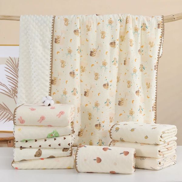 Cotton Baby Muslin Swaddle Blanket Print Soft Breathable Comfy Baby Receiving Blanket For Infant Boys Girls Bean Velvet Blanket 250208