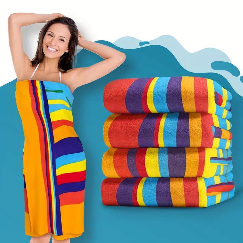 TEMU 70x35 Inches Extra Large Striped Beach Towel - Microfiber Bath Towels, Quick-dry & Sand-free, Perfect Washcloths For Travel, Yoga, Camping &