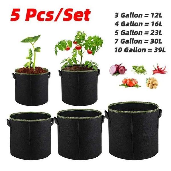 Planters Pots 5 pieces of 3-4-5-7-10 gallon felt growth bag garden fabric growth jar vegetable strawberry growth plant garden potato plantin
