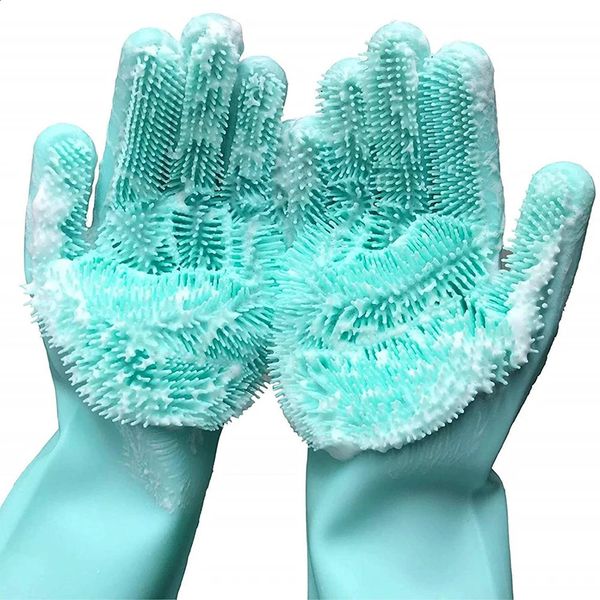 1 pair of dishwashing and cleaning gloves magic silicone frosted rubber reusable sponge kitchen tools 240824