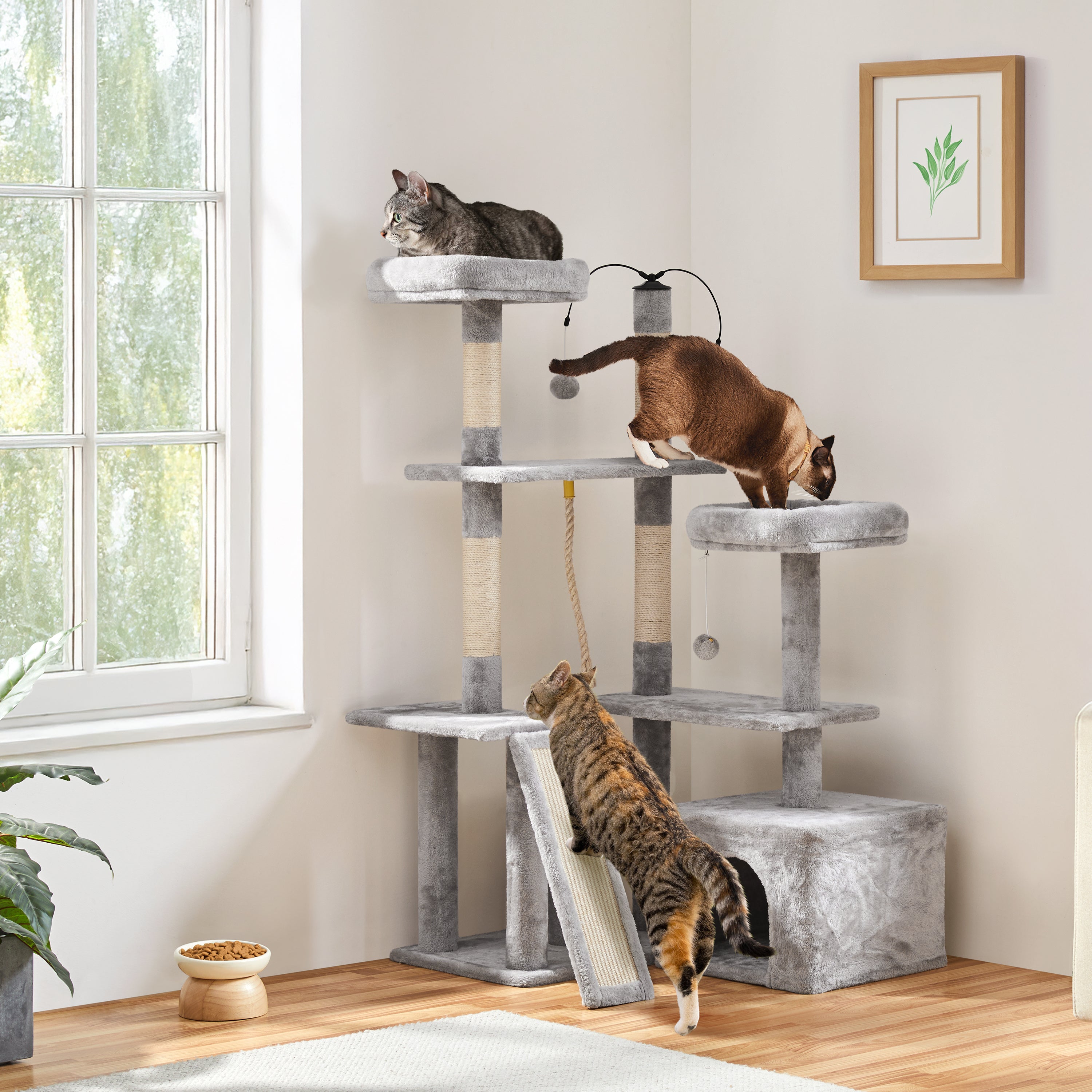 TEMU 53.5"cat Tree Halloween Cat Activity Tower With Sisal Scratching Posts Perches Condos Dangling Balls Ramp For Cats And Kittens Sleep Jump Play