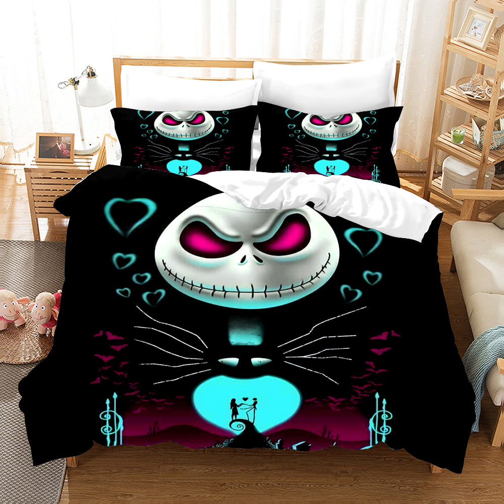 Nightmare Before Christmas Duvet Cover with Pillow Cover Bed Sets Jack and Sally 3D Skull Christmas Bedding Set Bedroom Decor