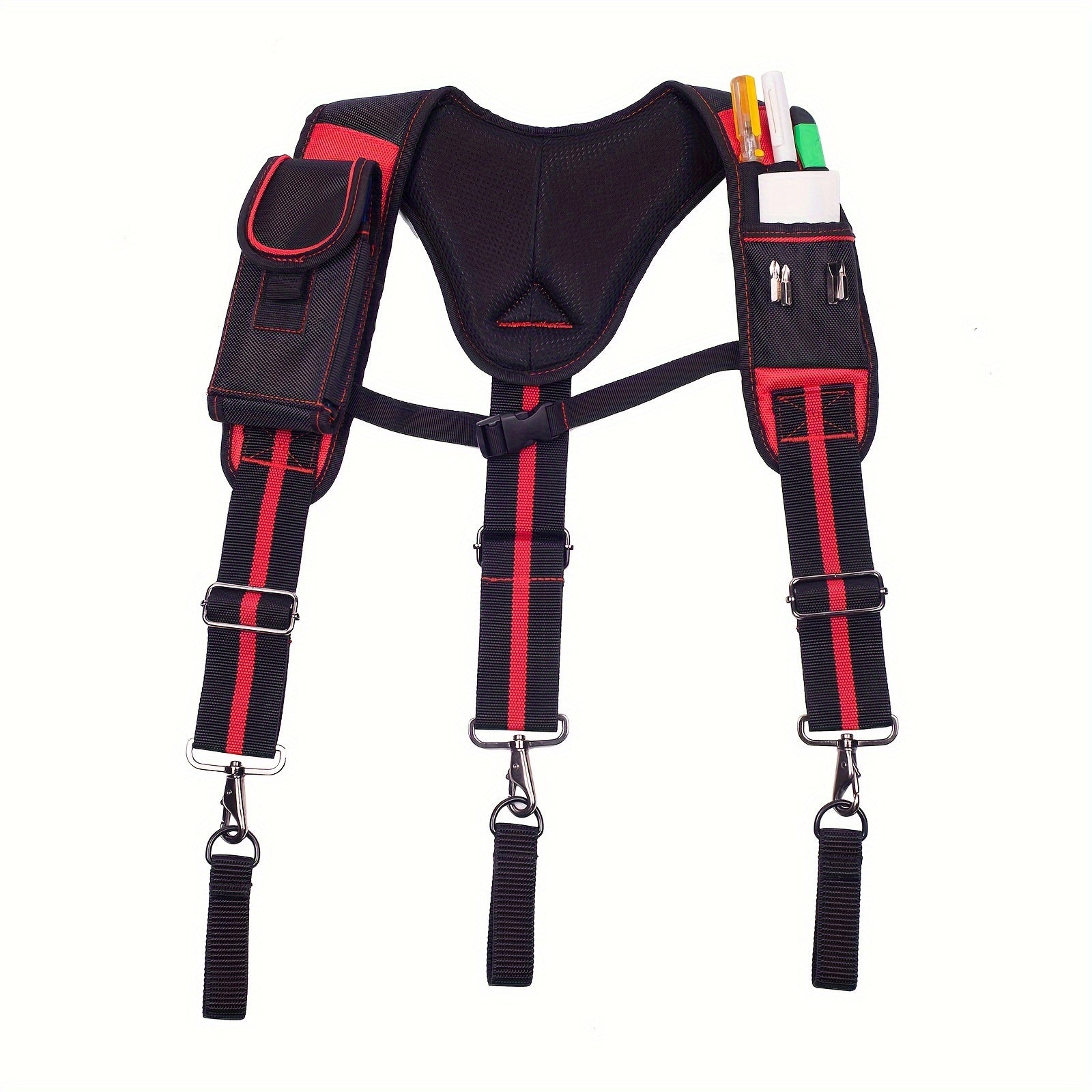 TEMU Tool Belt Suspenders Construction With Magnet Pocket, Large Moveable Phone Holder, Pencil Holder