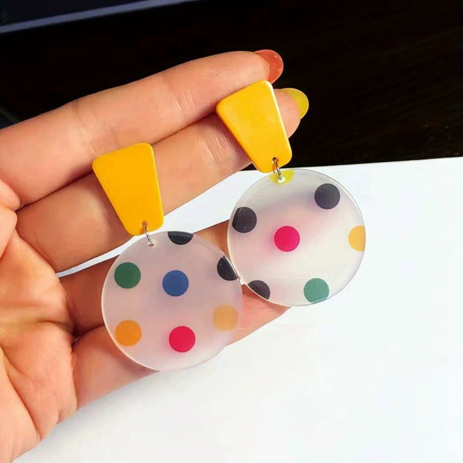 TEMU Pair Of Minimalist Geometric Polka Dot Earrings - Colorful Multicolor (yellow, Pink, Green, Red) Lightweight For Casual Attire, Parties,