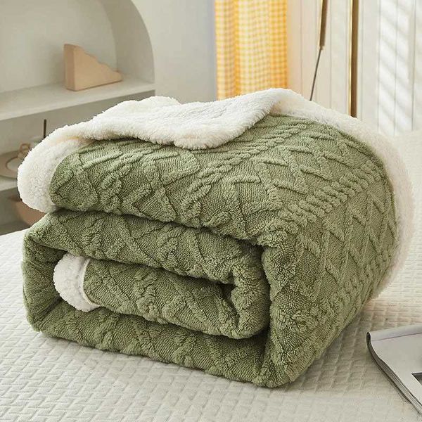 Winter warm bedding thick jacquard taffeta wool swing blanket artificial Sherpa blanket 2-layer velvet bedding blanket Y241111
